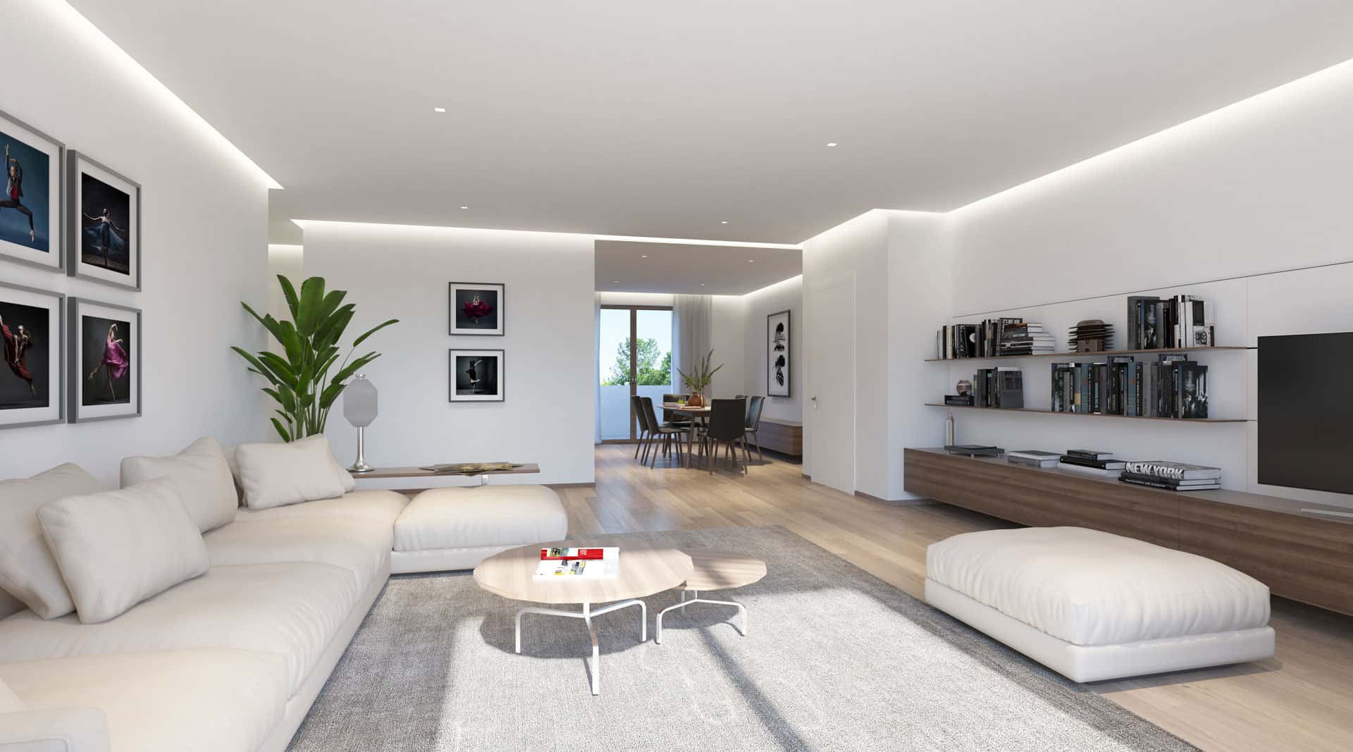 Living moderno bianco e luminoso