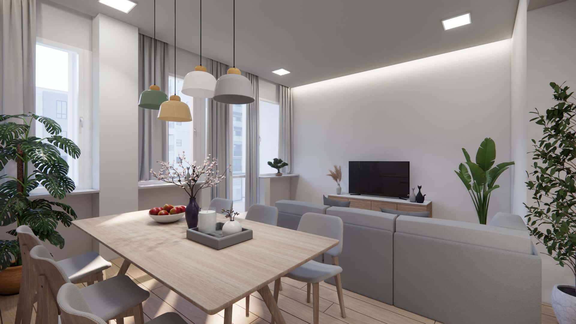 Living luminoso con zona pranzo