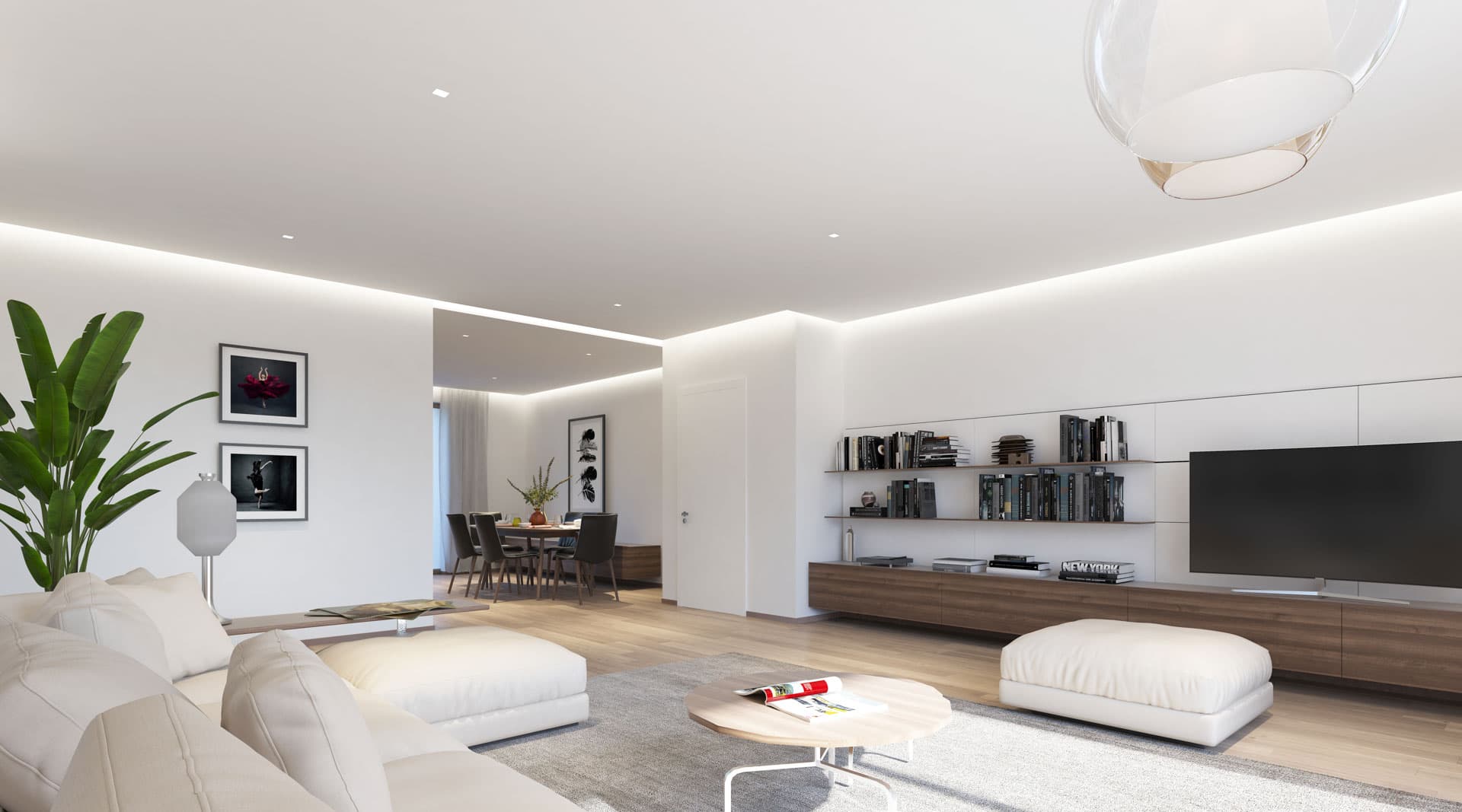 Living elegante con libreria