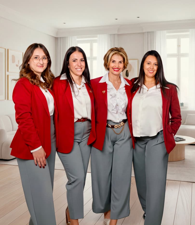 Gli agenti Domus Tua in blazer rosso nella sede